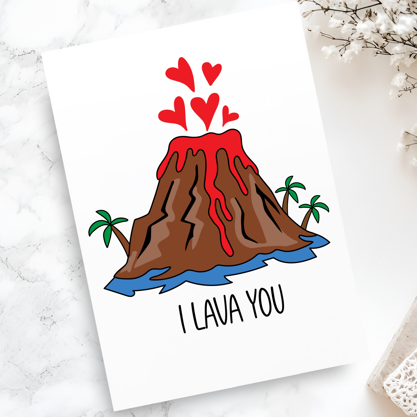 I Lava You Greeting Card - Cute Volcano Love Pun Card for Valentine's Day, Anniversaries, or Romantic Notes - Blank Inside for Messages