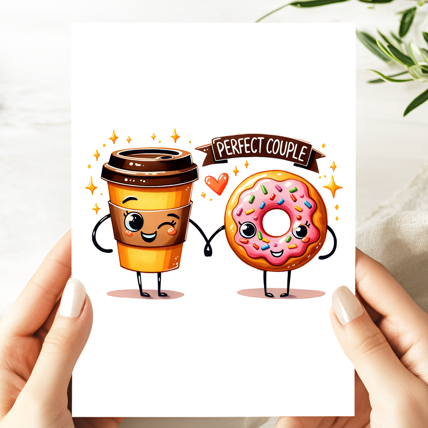 Perfect Couple Coffee and Donut Card - Cute Funny Love Greeting Card - Anniversary or Valentine’s Day Pun Card - Blank Inside