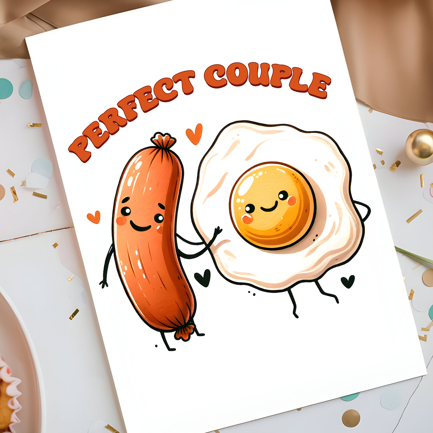 Perfect Couple Sausage and Egg Card - Funny Breakfast Love Greeting - Cute Anniversary or Valentine’s Card - Blank Inside for Message