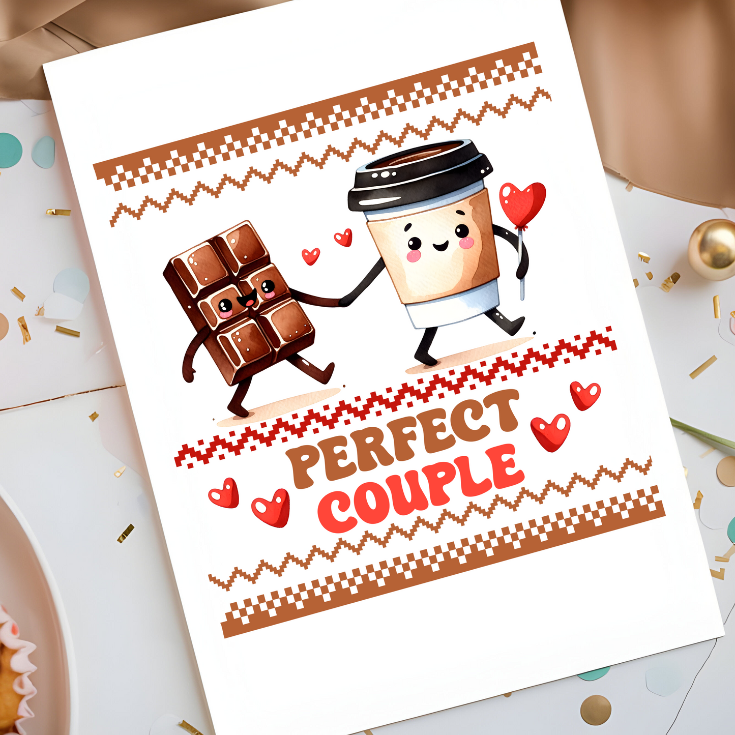Perfect Couple Coffee and Chocolate Card - Cute Holiday Love Greeting - Funny Pun Valentine’s Card - Blank Inside for Personal Message