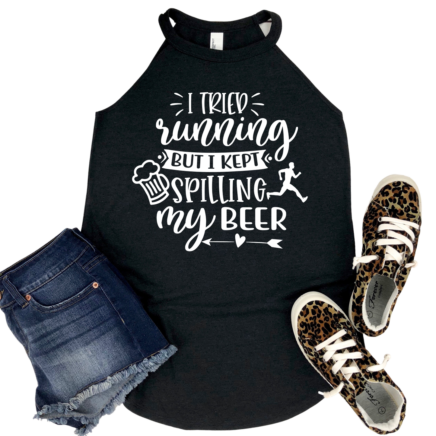 I Tried Running But Kept Spilling My Beer Tank Top - Womans Funny Running Shirt - Beer Lover Gym Apparel - Humor Fitness Top for Women