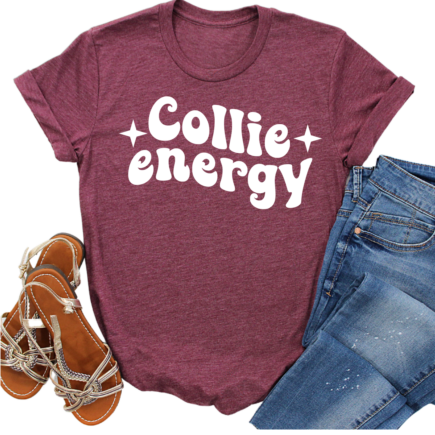 Collie Energy T-Shirt - Funny Dog Lover Graphic Tee - Cute Herding Dog Owner Shirt - Casual Pet Parent Gift - Trendy Dog Mom Apparel