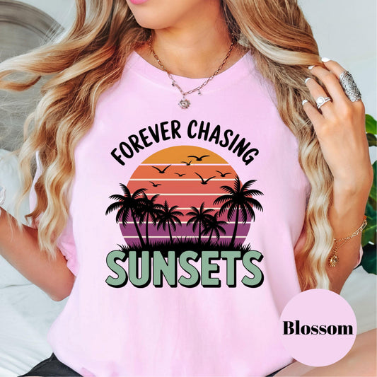 Forever Chasing Sunsets Comfort Colors® Shirt, Tropical Sunset Tee, Beach Graphic Shirt, Summer Vacation Shirt, Coastal Vibes Shirt