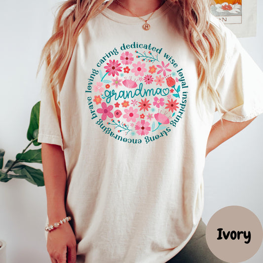 Grandma Floral Comfort Colors® Shirt, Mother's Day Gift for Grandma, Cute Nana Tee, Inspirational Grandma Shirt, Grandma Circle Word Art Tee