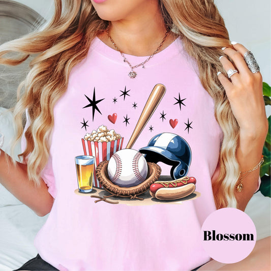 Retro Baseball Snacks Comfort Colors® Shirt, Game Day Graphic Tee, Ballpark Food Shirt, Cute Softball Mom Shirt, Vintage Baseball Shirt