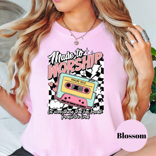 Made to Worship Comfort Colors® Shirt, Retro Christian Tee, Psalm 150:6 Shirt, Worship Music Shirt, 90s Style Faith Shirt, Youth Group Tee
