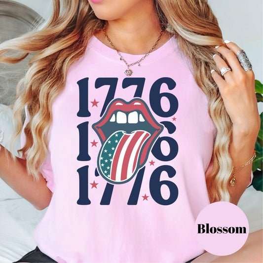 1776 Lips Comfort Colors® Shirt, Patriotic Tee, Fourth of July Shirt, Retro USA Shirt, American Flag Tongue Shirt, Independence Day Top