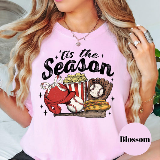 Tis the Season Comfort Colors® Shirt, Baseball Game Day Tee, Funny Softball Shirt, Retro Ballpark Shirt, Cute Sports Graphic Tee