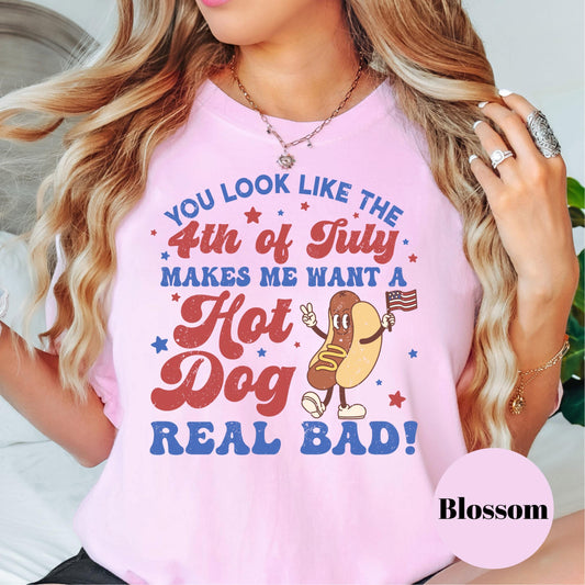You Look Like the 4th of July Shirt, Funny Hot Dog Comfort Colors® Shirt, Patriotic Summer Tee, Retro USA Shirt, Fourth of July Graphic Tee