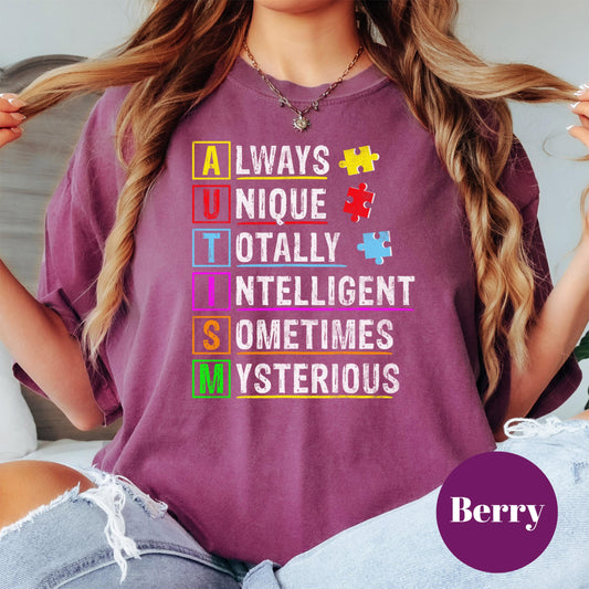 Autism Awareness Shirt, Comfort Colors® Shirt, Puzzle Piece Graphic Tee, Acronym Support Shirt, Neurodiversity Shirt, Inclusive Message Tee