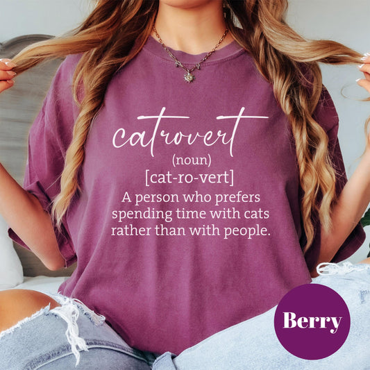 Catrovert Definition Comfort Colors® Shirt, Funny Cat Lover Tee, Introvert with Cats Shirt, Cat Person Gift, Anti Social Cat Mom Shirt