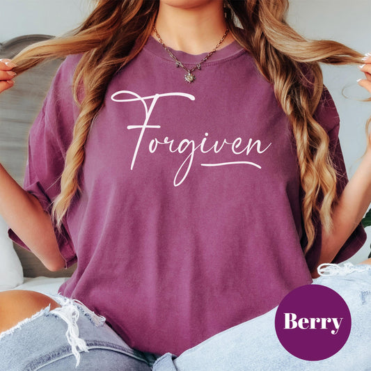 Forgiven Comfort Colors® Shirt, Minimalist Christian Tee, Grace and Redemption Shirt, Faith Graphic Tee for Women, Jesus Forgives Shirt