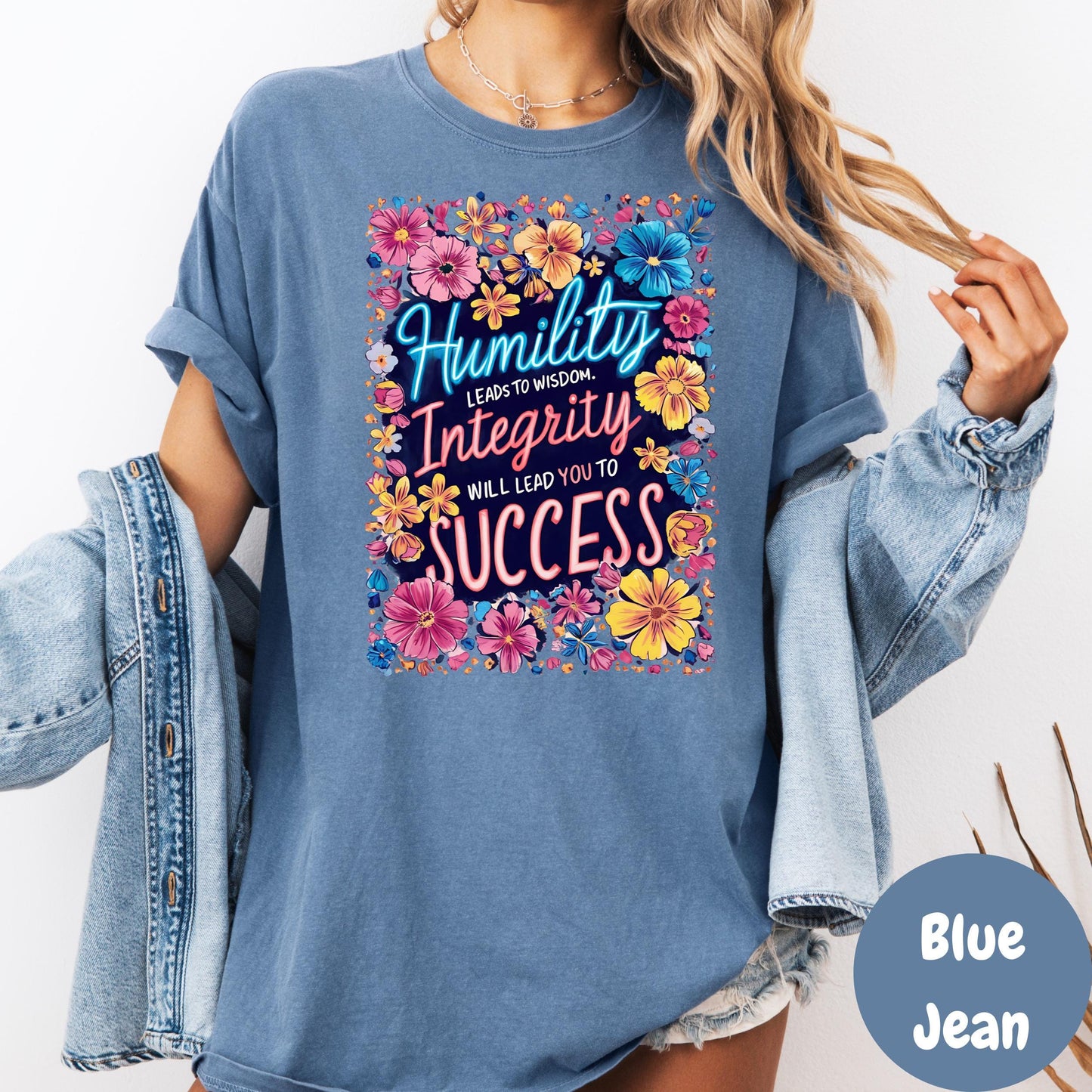 Humility Integrity Success Shirt, Comfort Colors® Motivational Tee, Floral Positive Quote Shirt, Teacher Inspiration Gift, Growth Mindset