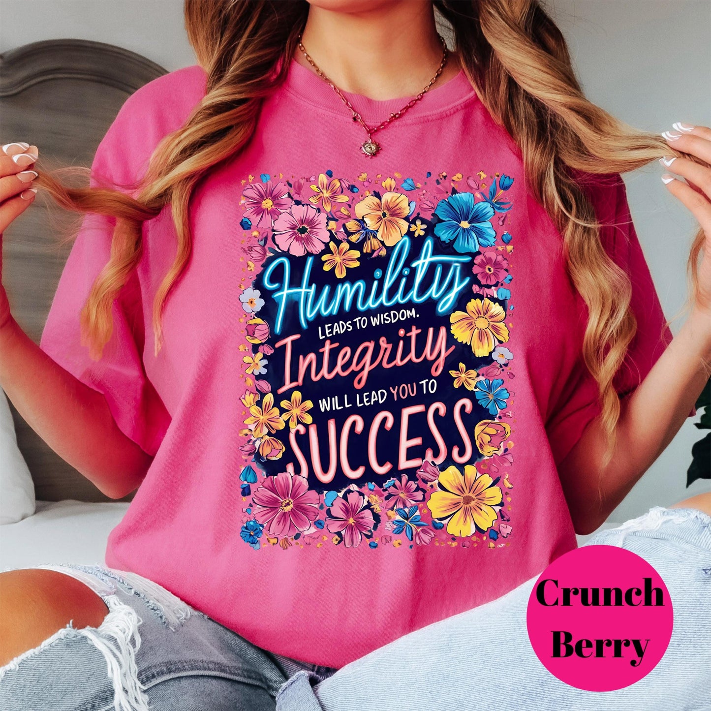 Humility Integrity Success Shirt, Comfort Colors® Motivational Tee, Floral Positive Quote Shirt, Teacher Inspiration Gift, Growth Mindset