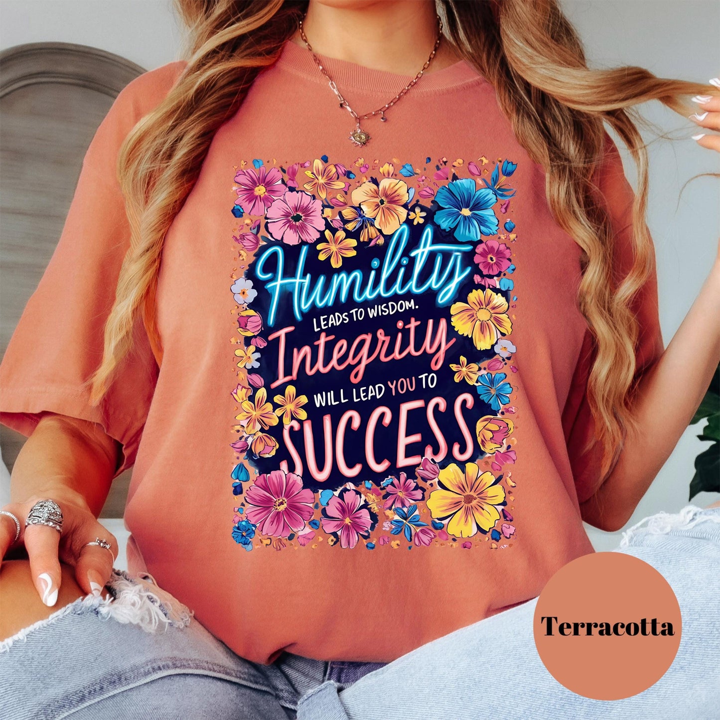 Humility Integrity Success Shirt, Comfort Colors® Motivational Tee, Floral Positive Quote Shirt, Teacher Inspiration Gift, Growth Mindset