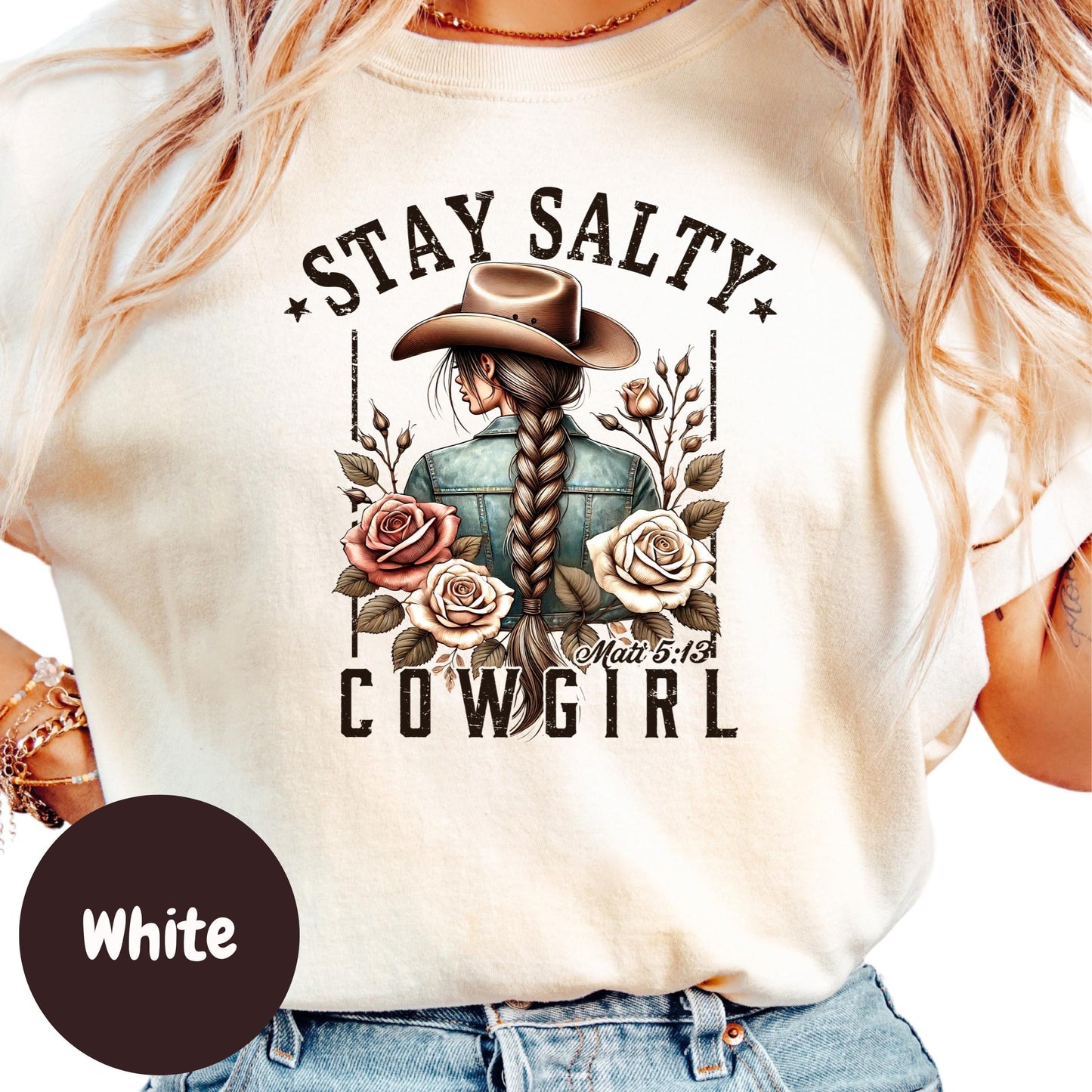 Stay Salty Cowgirl Shirt, Matthew 5:13 Shirt, Western Christian Shirt for Women, Faith-Based Cowgirl Tee, Country Girl Bible Verse Shirt