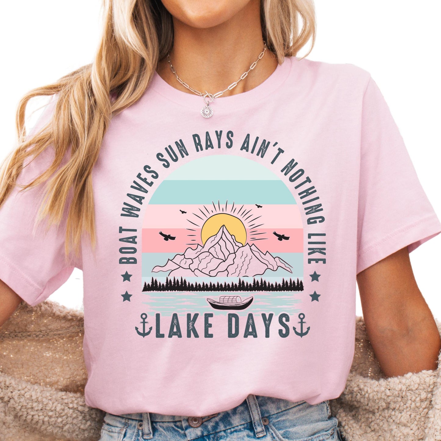 Lake Days Shirt, Boat Waves Sun Rays Shirt, Summer Lake Life Tee, Retro Lake Graphic Shirt, Cute Boating Shirt for Women