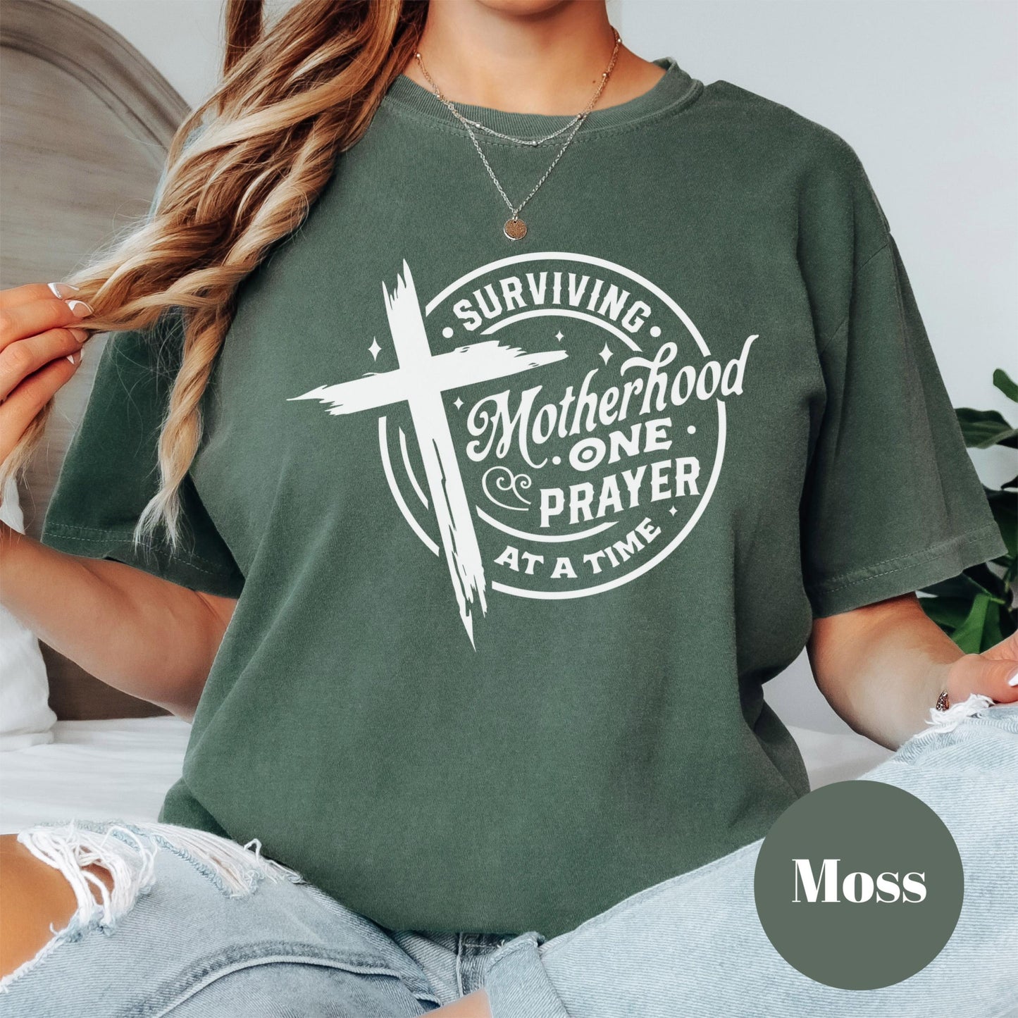 Surviving Motherhood One Prayer At A Time Shirt, Comfort Colors® Faith Based Mom Tee, Christian Mom Gift, Motherhood Shirt, Tired Mama Tee