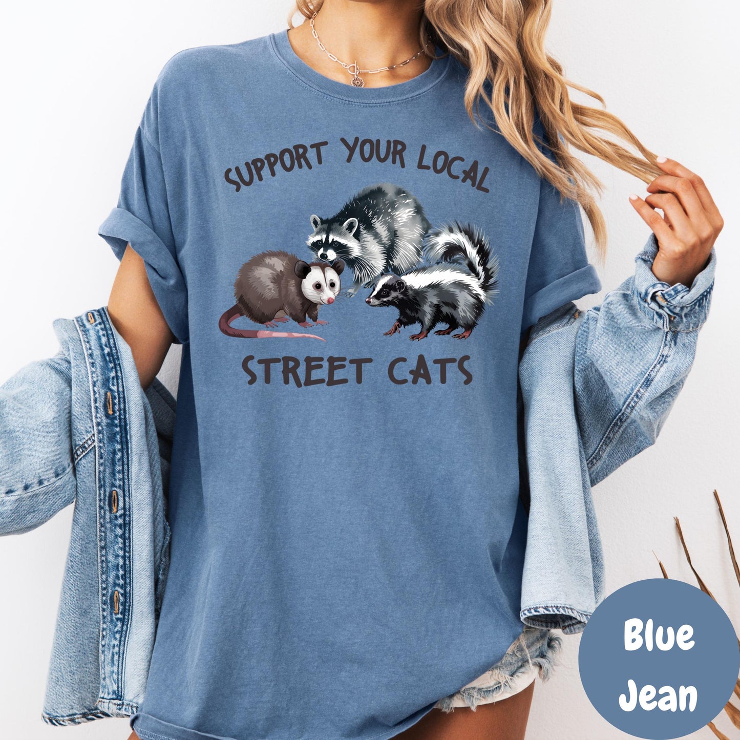 Support Your Local Street Cats Shirt, Comfort Colors® Funny Possum Raccoon Skunk Tee, Urban Wildlife Humor Shirt, Cute Trash Animal Gift