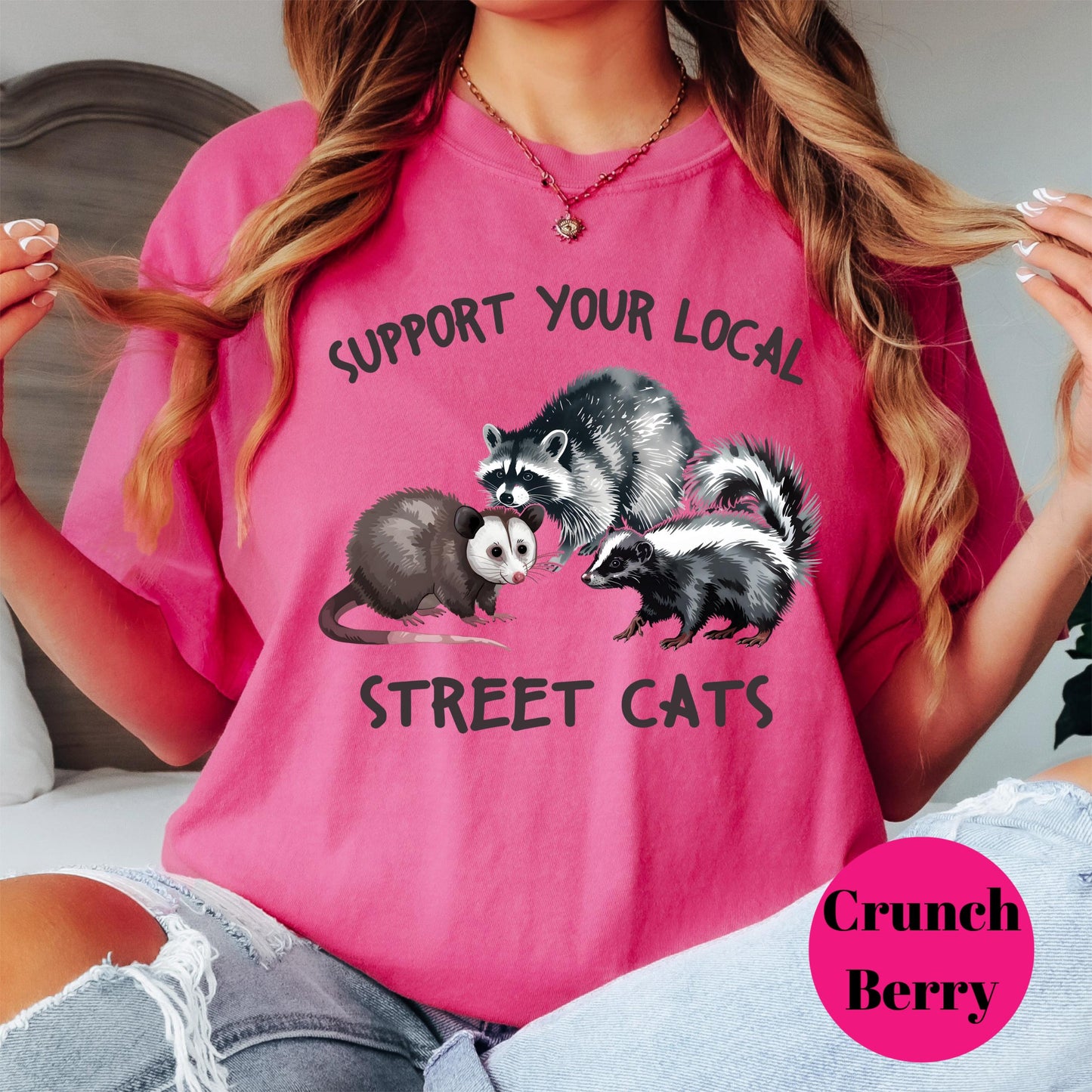 Support Your Local Street Cats Shirt, Comfort Colors® Funny Possum Raccoon Skunk Tee, Urban Wildlife Humor Shirt, Cute Trash Animal Gift