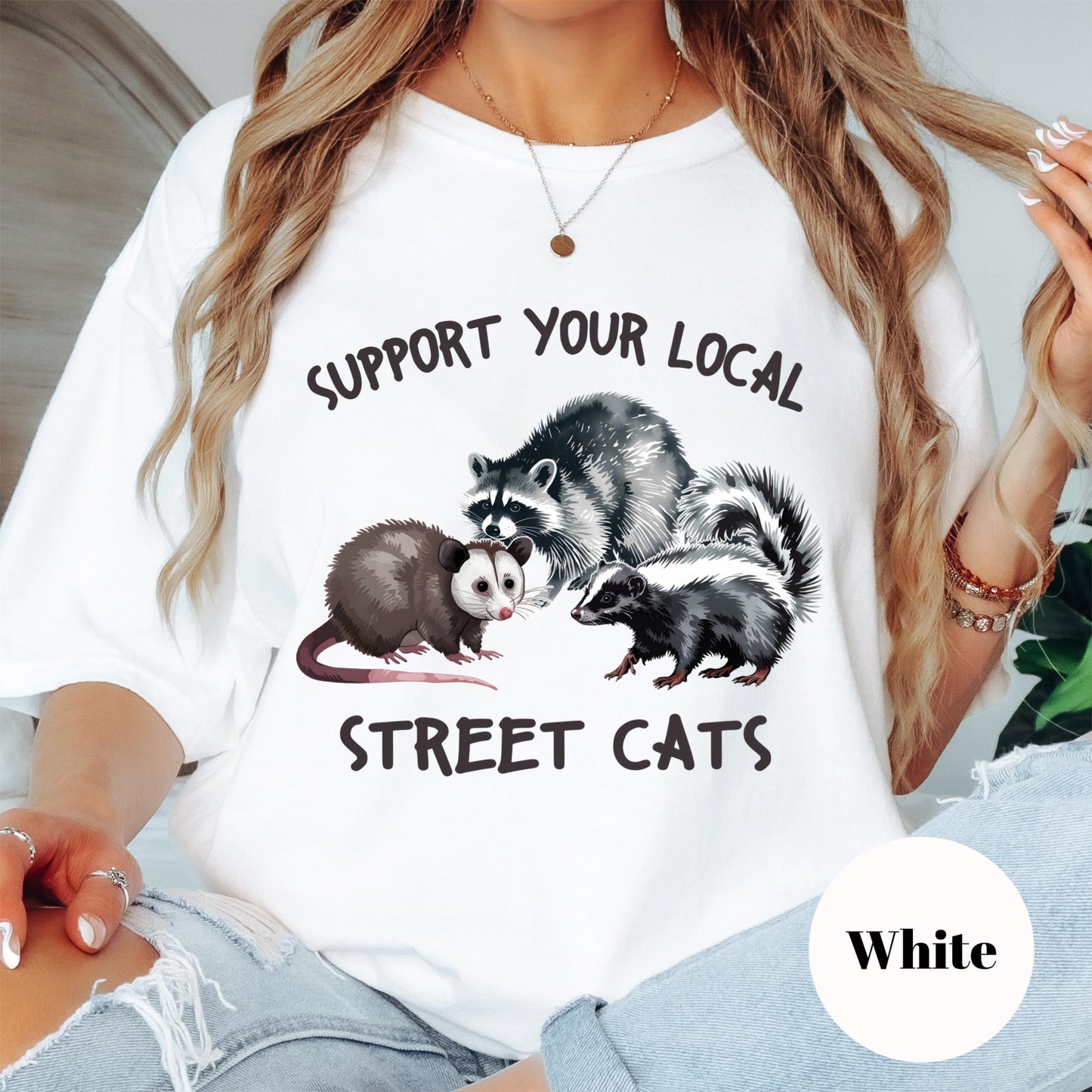 Support Your Local Street Cats Shirt, Comfort Colors® Funny Possum Raccoon Skunk Tee, Urban Wildlife Humor Shirt, Cute Trash Animal Gift