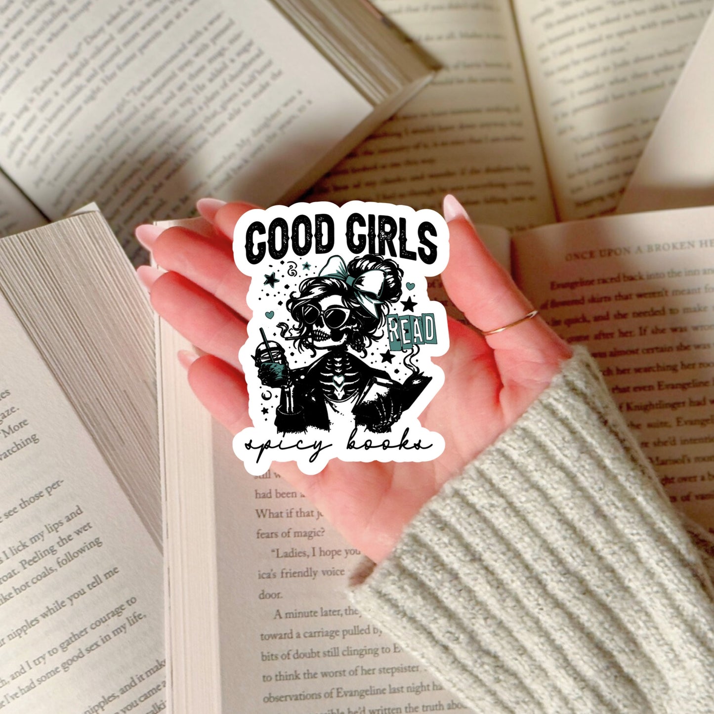 Good Girls Read Spicy Books Dark Romance SMut Reader β 3" Waterproof Bookish Sticker with Holo Overlay β Reading, Books, Reader Gift, Book Lover