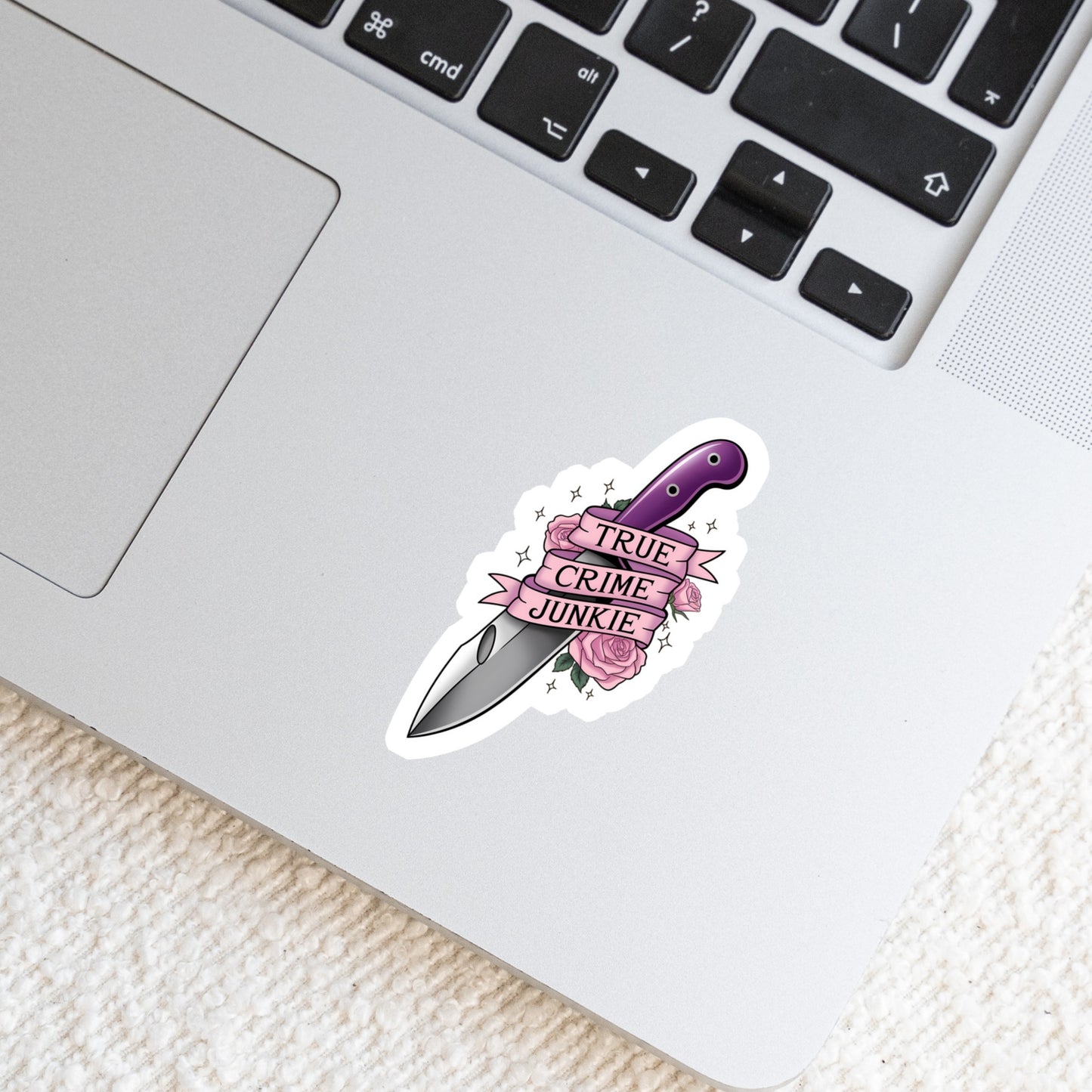 True Crime Junkie Book Reader Sticker β 3" Waterproof Bookish Sticker with Holo Overlay β Reading, Books, Reader Gift, Book Lover, Bookstore Merch