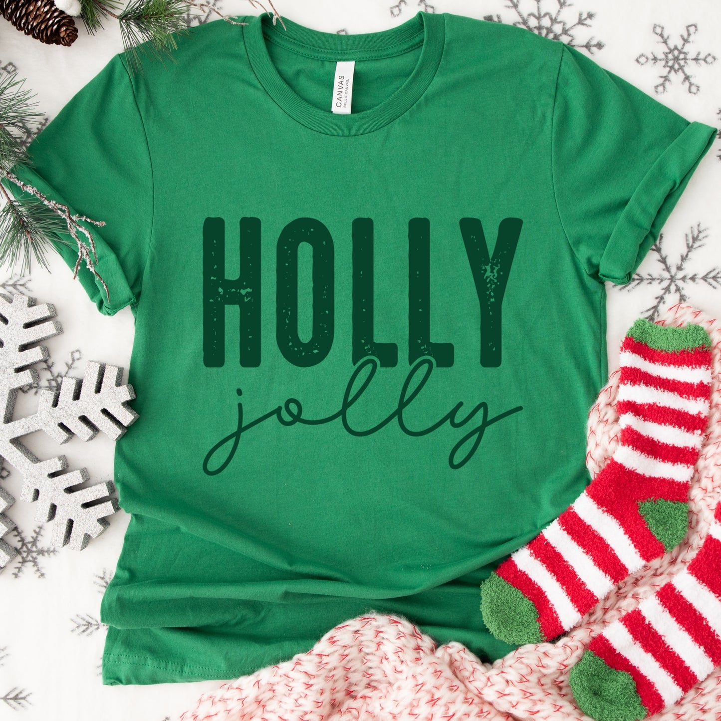 Holly Jolly Shirt or Sweatshirt – Christmas Holiday Top – S-4XL Plus Size – Multiple Colors