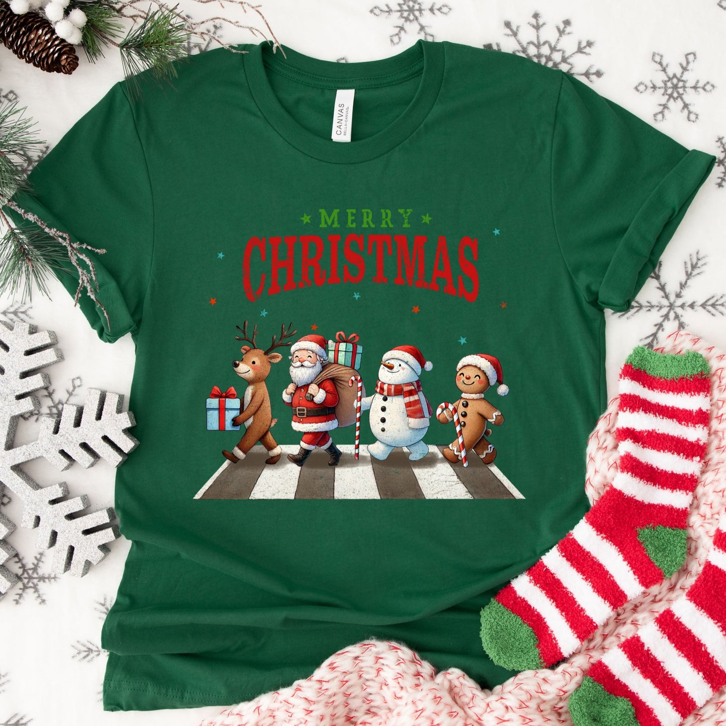 Merry Christmas Shirt or Sweatshirt – Santa Reindeer Snowman Gingerbread – S-4XL Plus Size – Multiple Colors