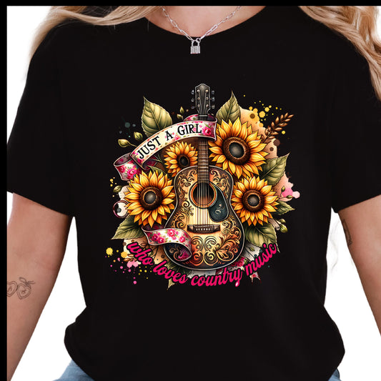Just a Girl Who Loves Country Music Shirt, Birthday Gift for Her, Women's Graphic Tee, Concert Wear Apparel Gift for Country Music Fans