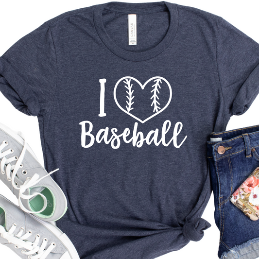 I Love Baseball Shirt Women's Baseball Heart Graphic Tee Sports Fan Gift Baseball Mom Apparel Softball Fan T-Shirt