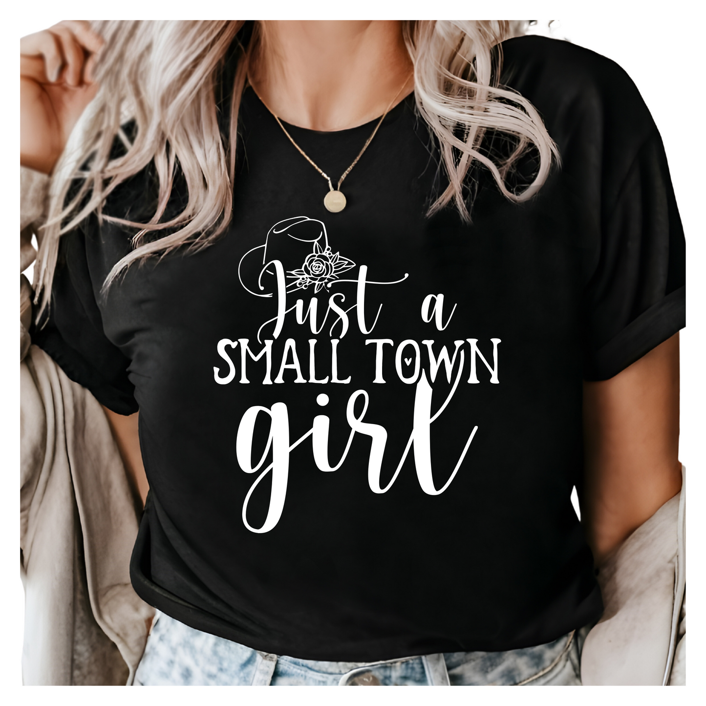 Just a Small Town Girl Shirt Country Life Graphic Tee Western Cowgirl Gift for Women Rustic Boho Southern Style T-Shirt