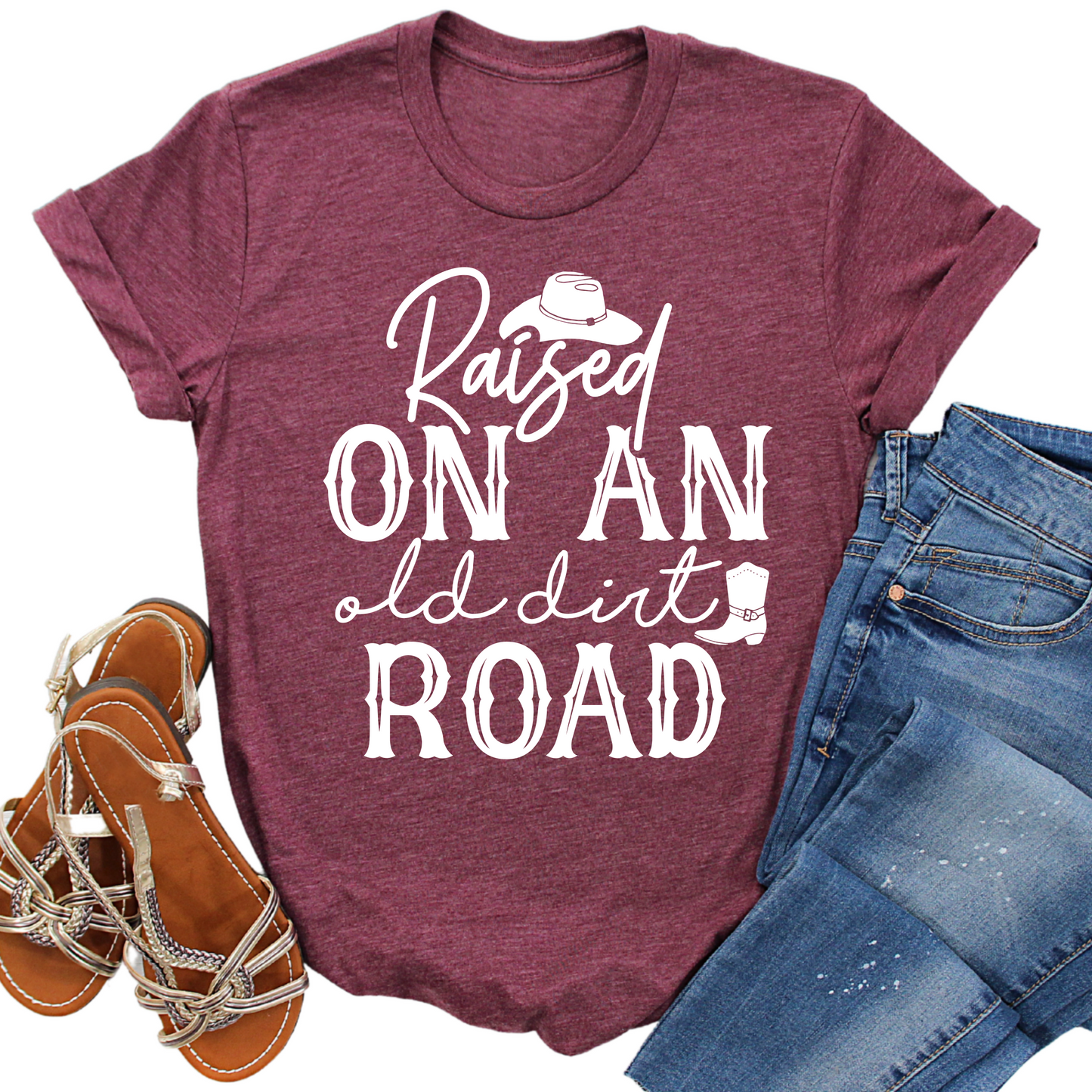 Raised on an Old Dirt Road T-Shirt - Country Music Graphic Tee, Western Cowgirl Shirt, Southern Style Apparel, Rustic Gift for Her