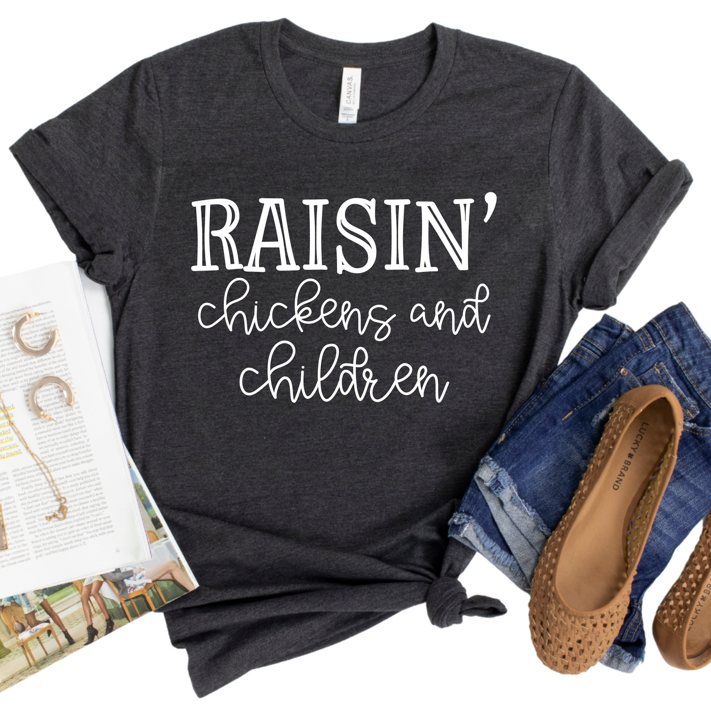 Raisin' Chickens and Children T-Shirt - Funny Farm Life Graphic Tee, Homesteading Mom Shirt, Country Living Apparel, Rustic Gift Idea