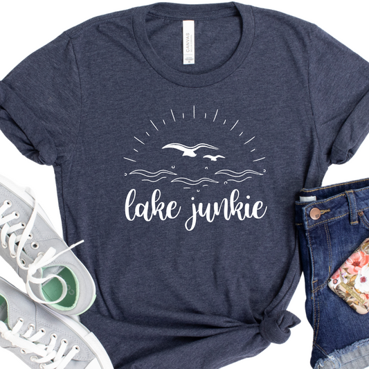 Lake Junkie Shirt - Cute Summer Graphic Tee for Women - Lake Life T-Shirt - Casual Vacation Outfit - Boating Lover Gift Idea