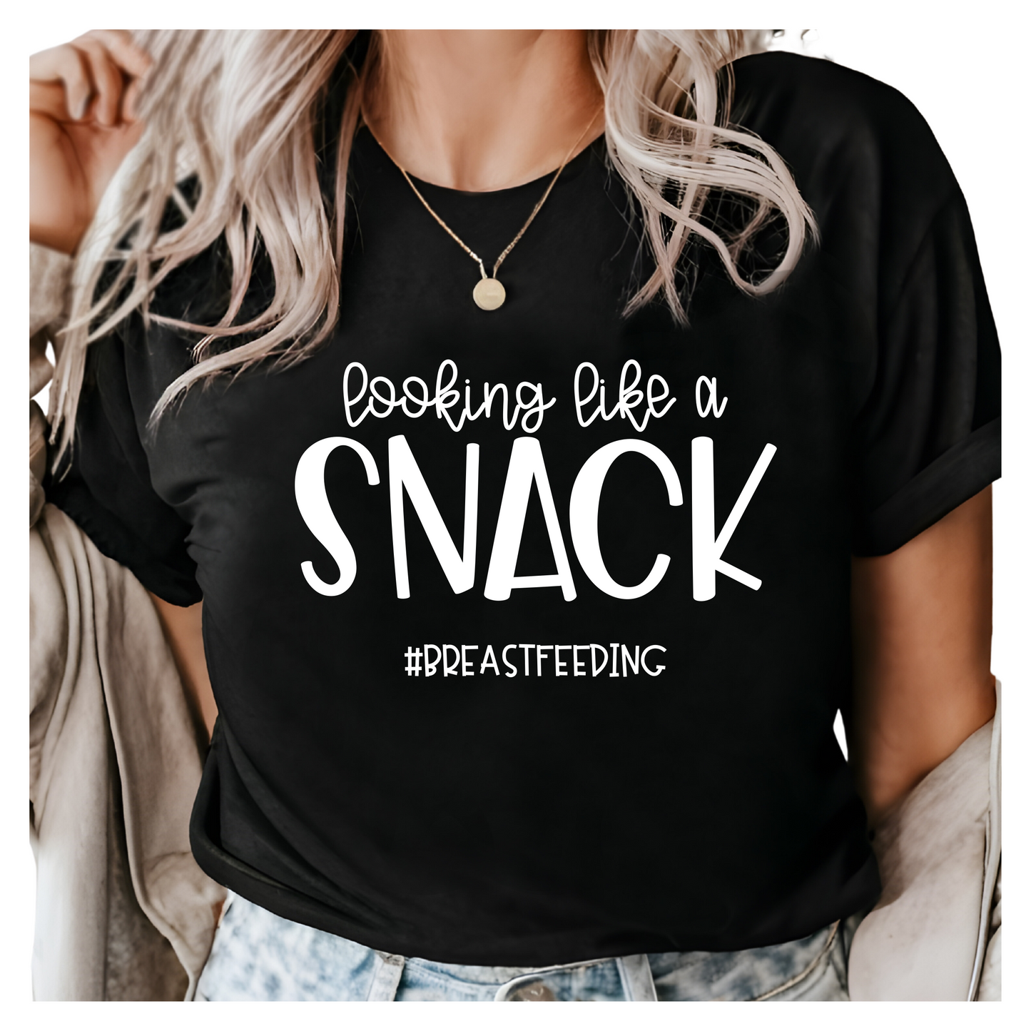 Looking Like a Snack Breastfeeding Shirt - Funny Mom Tee - Nursing Mom Outfit - Breastfeeding Humor Gift - New Mom Graphic T-Shirt