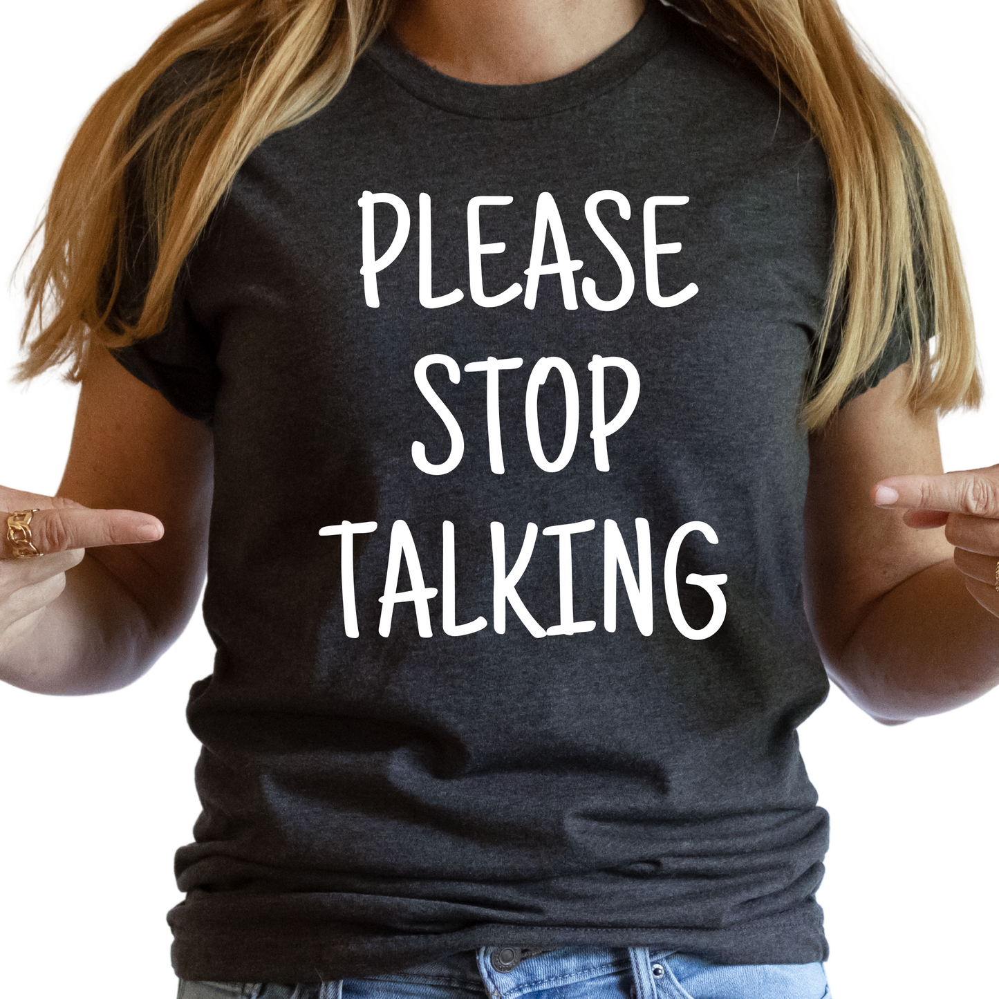 Funny Please Stop Talking T-Shirt - Sarcastic Graphic Tee for Introverts - Humor Gift for Friends - Comfortable and Trendy Shirt