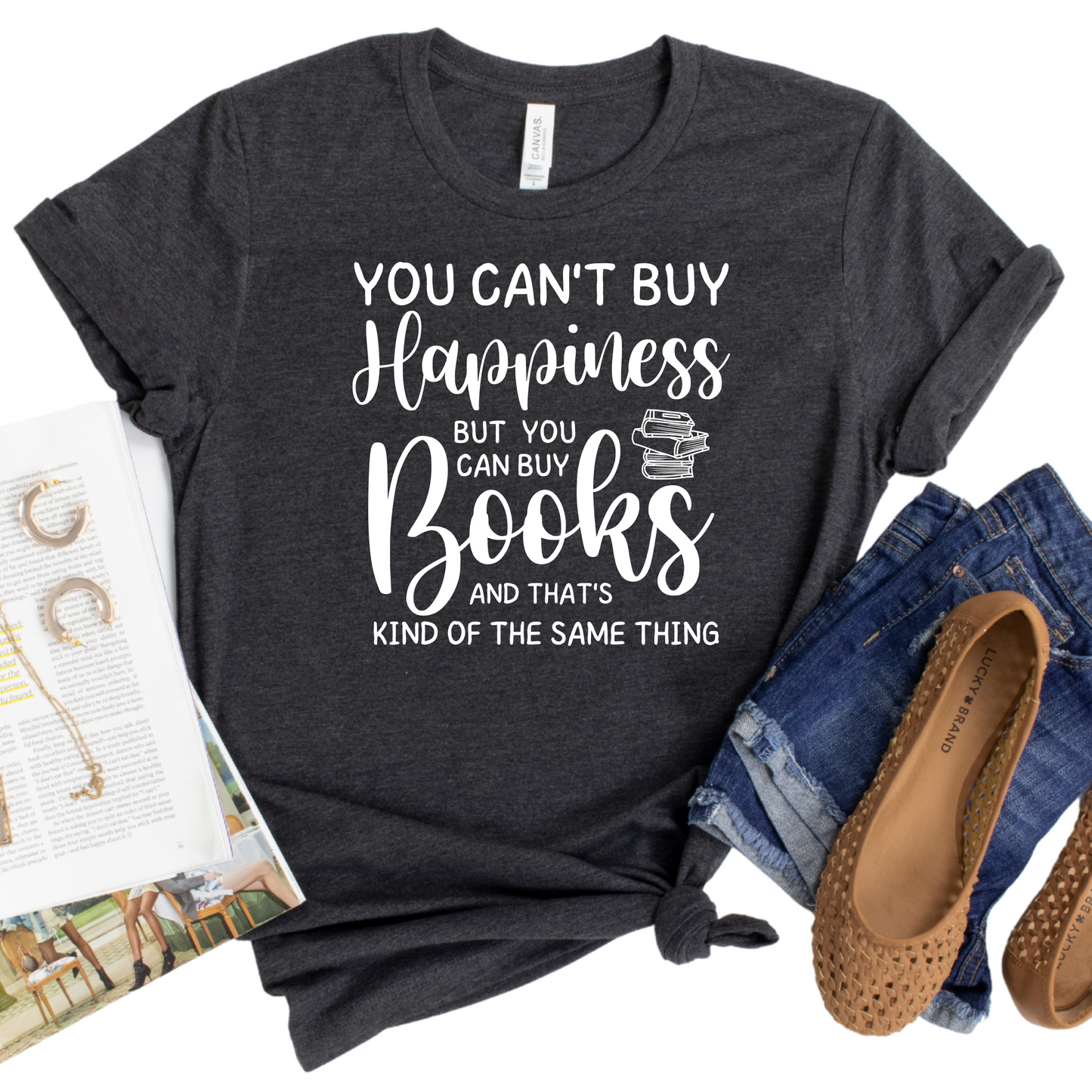 You Can't Buy Happiness But You Can Buy Books Shirt - Funny Book Lover Gift - Reading Tee for Women - Literary Graphic T-Shirt