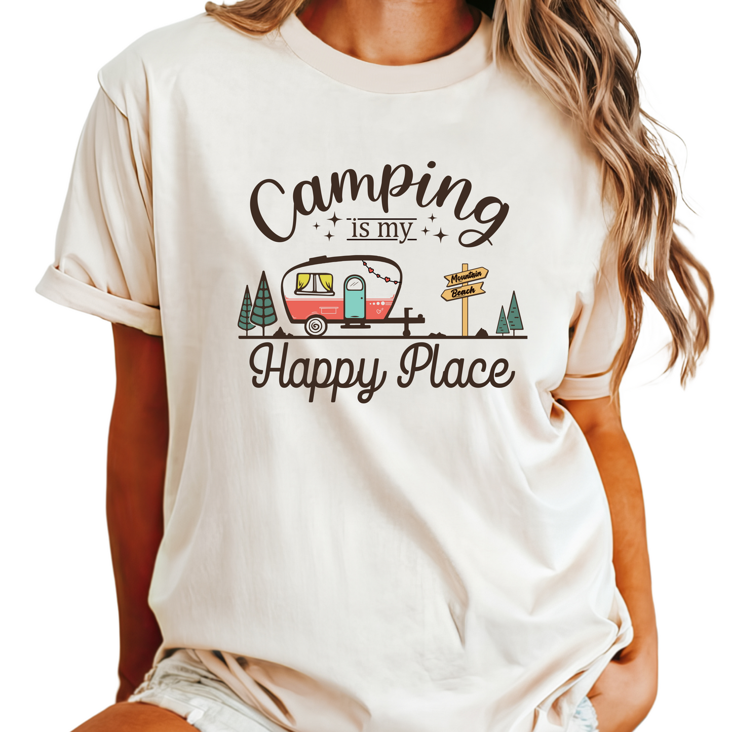 mping Is My Happy Place T-Shirt - Retro Camper Graphic Tee - Outdoor Adventure Shirt - Happy Camper Gift - Nature Lover Apparel