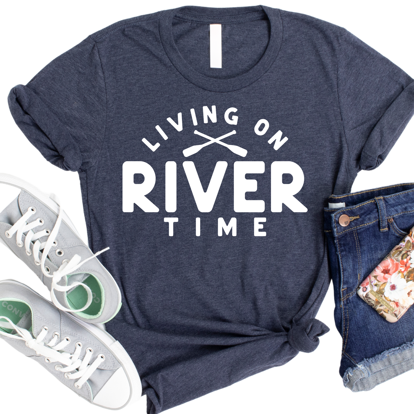 Living on River Time T-Shirt - Relaxing Outdoor Graphic Tee - River Life Shirt for Nature Lovers - Canoeing and Kayaking Shirt