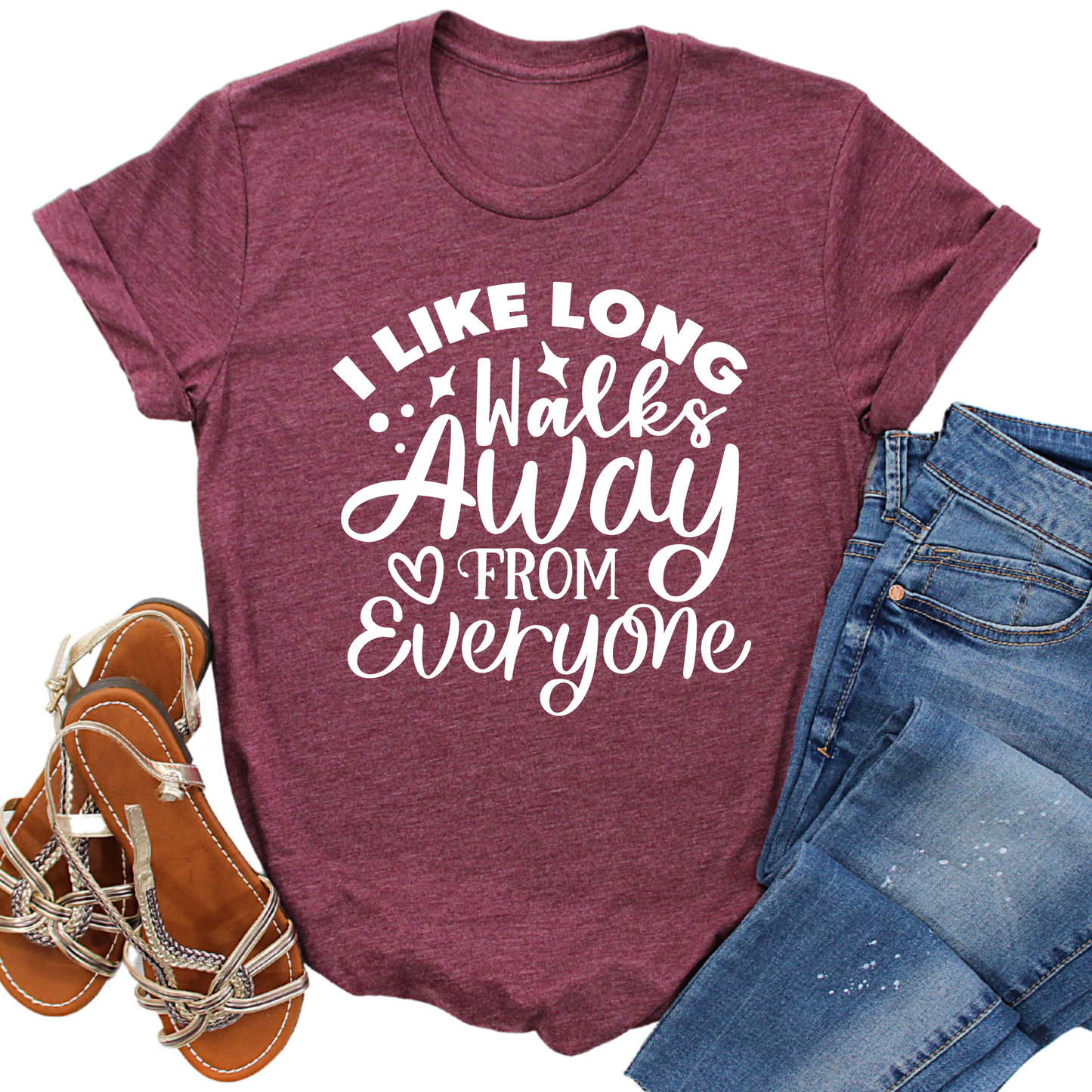 I Like Long Walks Away from Anyone T-Shirt - Funny Graphic Tee for Introverts - Sarcastic Humor Shirt - Casual Sassy Gift for Her