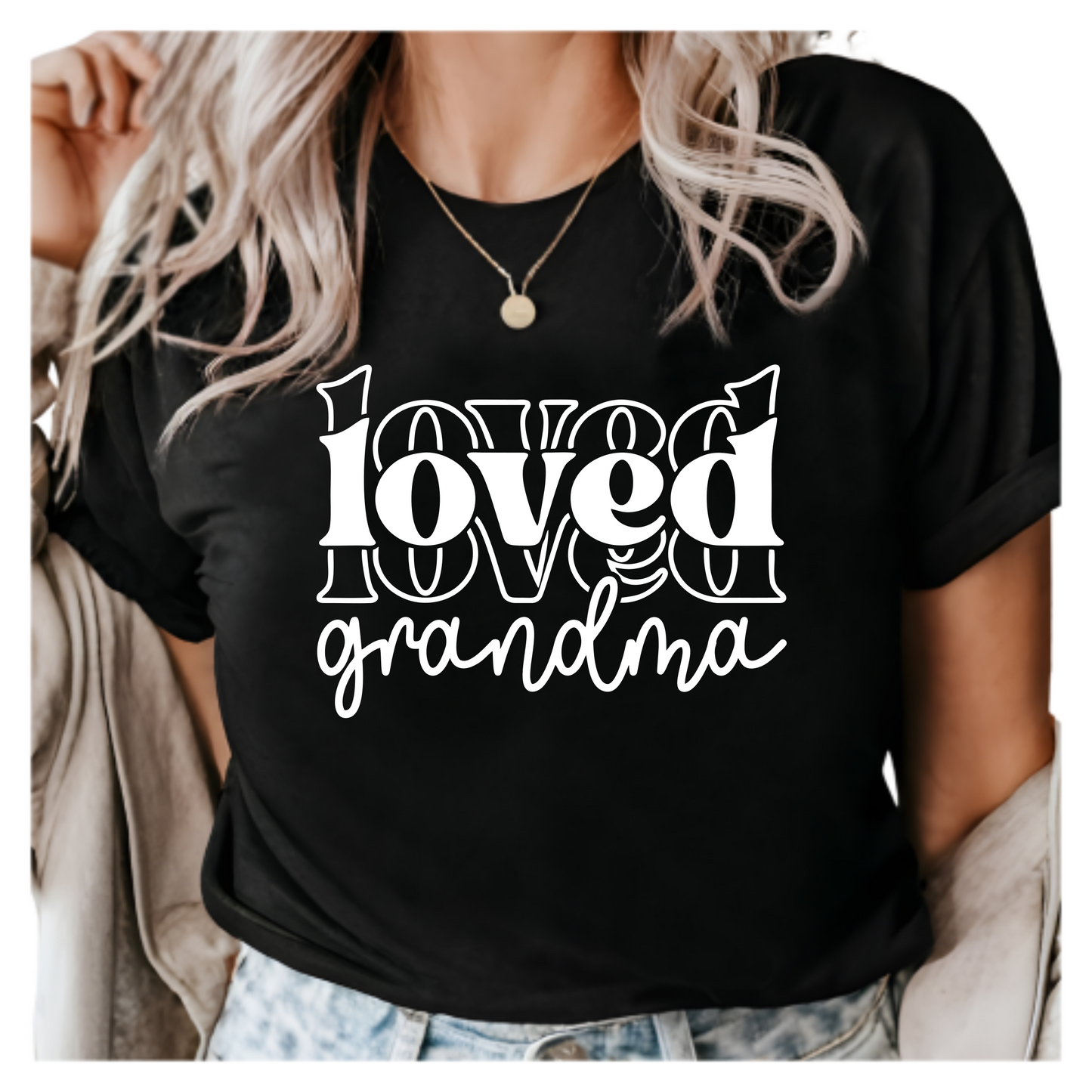 Loved Grandma T-Shirt - Cute Grandmother Gift Idea - Heart Design Grandma Graphic Tee - Family Love Shirt for Grandmas - Women’s Gift