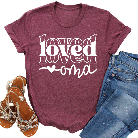 Loved Oma T-Shirt - Heart Design Graphic Tee for Grandmothers - Thoughtful Oma Gift - Cute Family Shirt for Women - Grandma Gift Idea