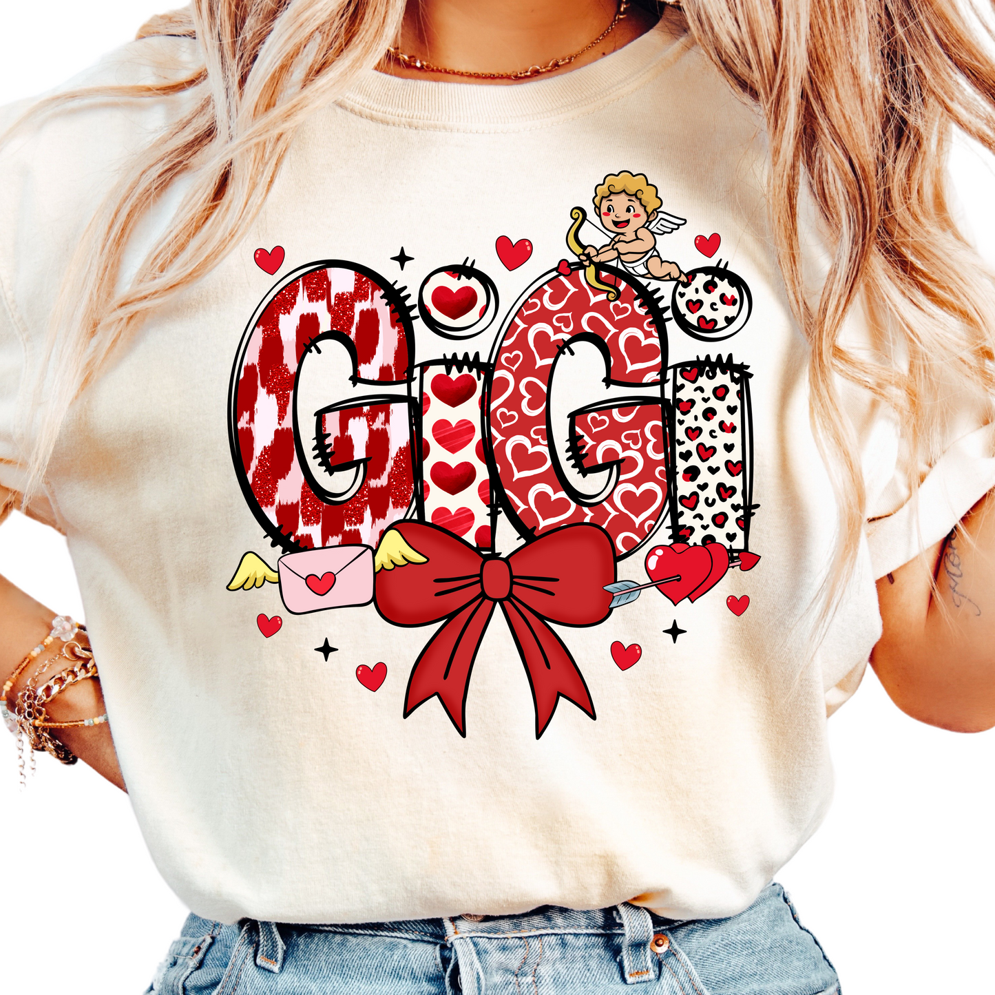 Gigi Valentine’s Day T-Shirt - Cute Love Graphic Tee for Grandma - Heart and Cupid Gift for Gigi - Valentine’s Day Grandma Shirt