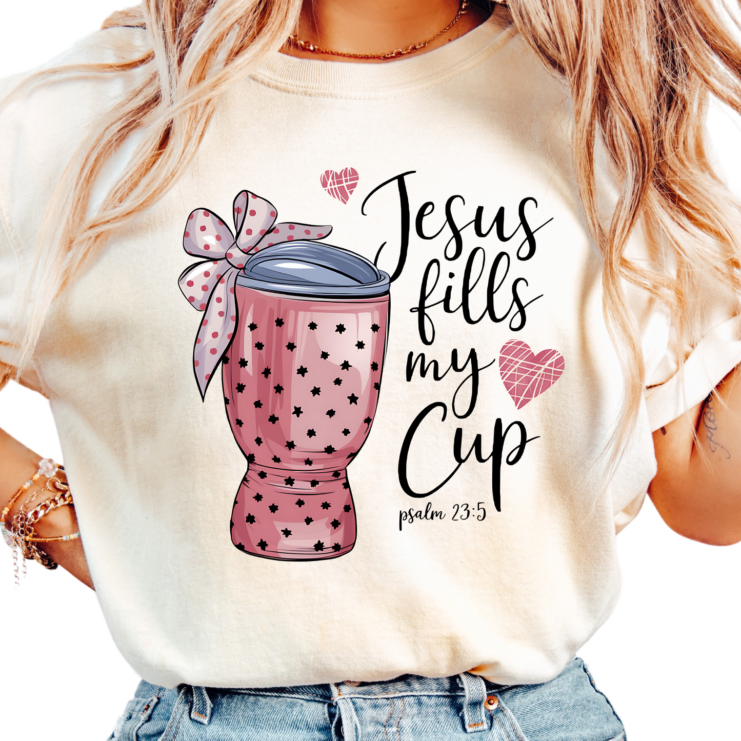 Jesus Fills My Cup T-Shirt - Inspirational Christian Graphic Tee - Psalm 23:5 Faith-Based Shirt - Religious Valentine's Day Gift