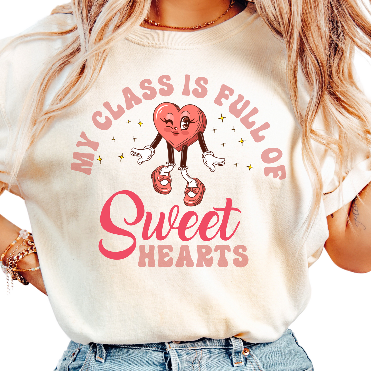 My Class is Full of Sweethearts T-Shirt - Valentine’s Day Teacher Graphic Tee - Cute Heart Design Shirt - Fun Gift for Educators