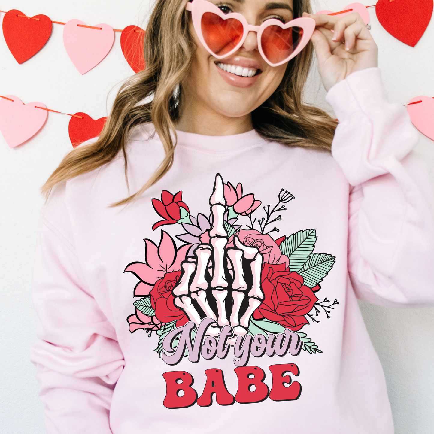 Not Your Babe T-Shirt - Funny Anti-Valentine’s Day Graphic Tee with Skeleton Hand and Floral Design - Cute and Edgy Gift for Singles