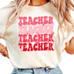 Retro Stacked Teacher T-Shirt - Cute Pink and Red Valentine’s Day Graphic Tee - Trendy Gift for Elementary Teachers - Fun Classroom Outfit