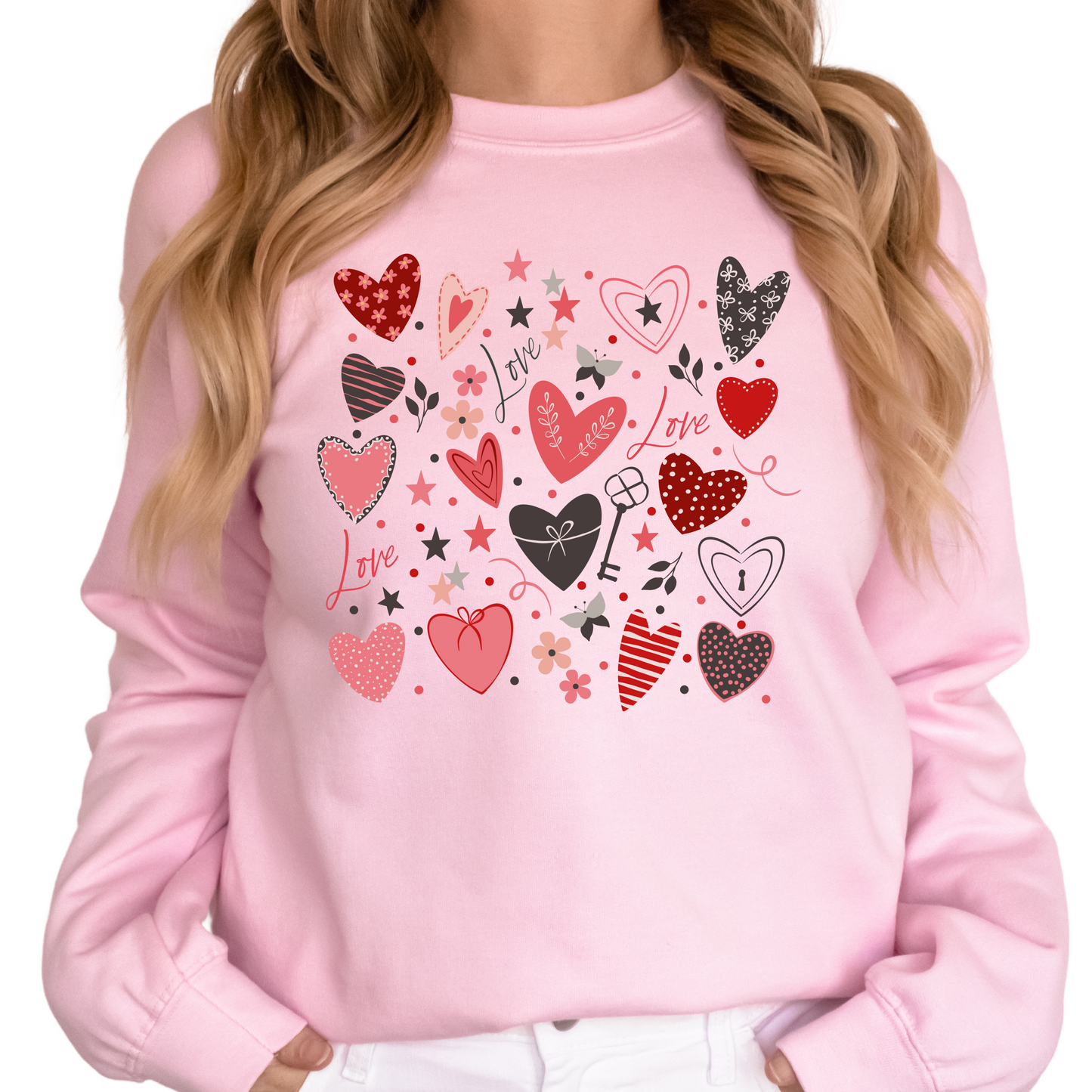 Valentine’s Day Boho Love Hearts T-Shirt - Cute Heart and Floral Design Graphic Tee - Trendy and Romantic Shirt - Perfect Gift for Her