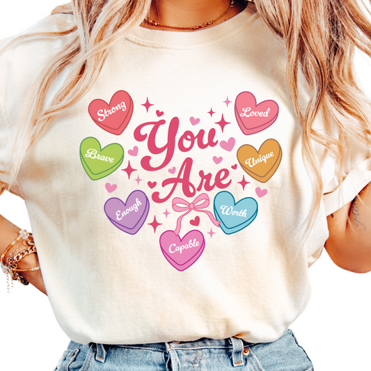 Valentine's Shirts for Teachers - You Are Enough T-Shirt - Candy Conversational Hearts Shirt for Women - Elementary Teacher Shirt